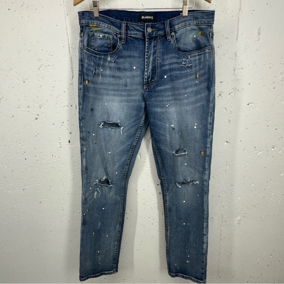 Blank NYC Men’s Size 36 x 31 Horatio Distressed Paint Splatter Slim Jeans - Picture 1 of 12